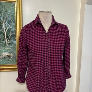 Lands' End Pink and Black Casual Button Down Shirt